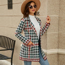 Women's Turn-Down Collar Pocket Plaid Knitted Sweater
