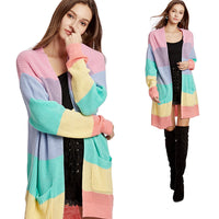 Women's Rainbow Striped Cardigan Knitted Sweater