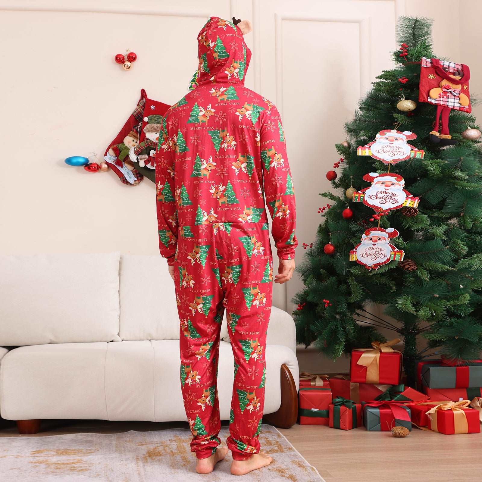 Red Christmas Pajamas With Hoodie