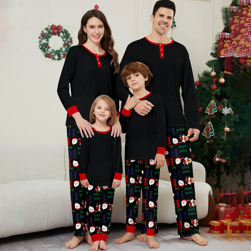 Black Christmas Deer With Santa Family Matching Outfit