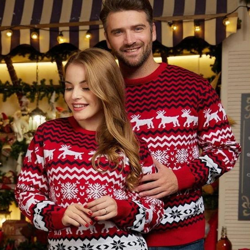 Reindeer & Snowflake Couple Christmas Ugly Sweater