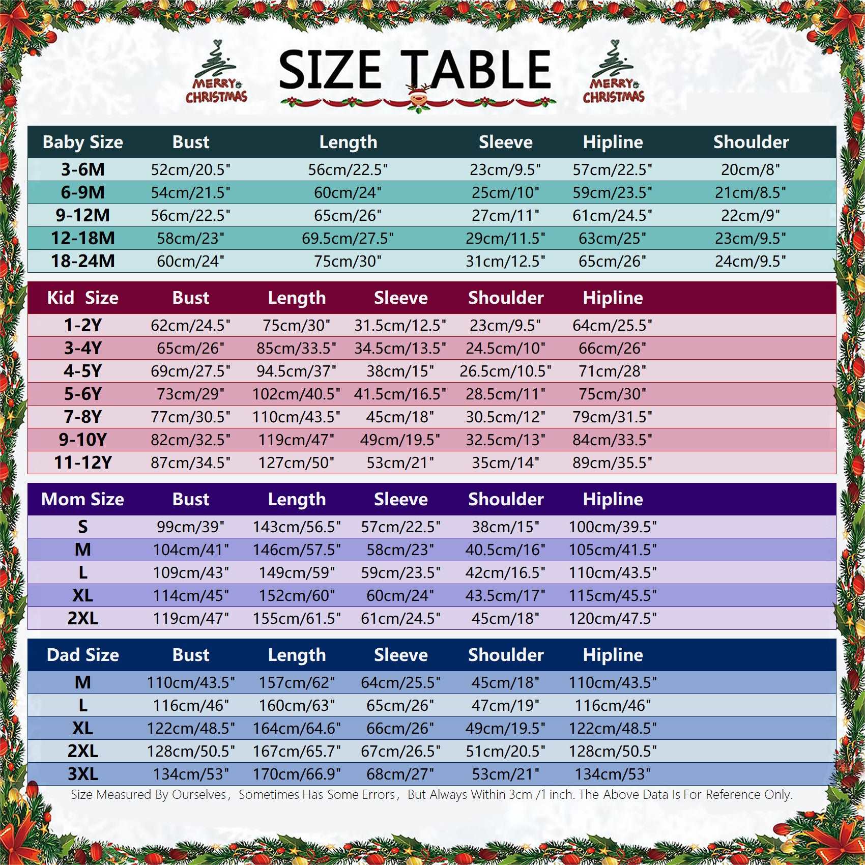 Red Pajamas - Size Guide -Dusky Clothing