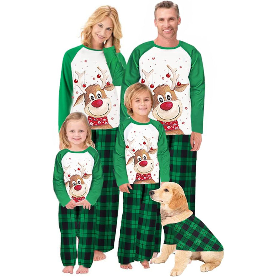 Holiday Reindeer Christmas Family Green Matching Pajamas Sets