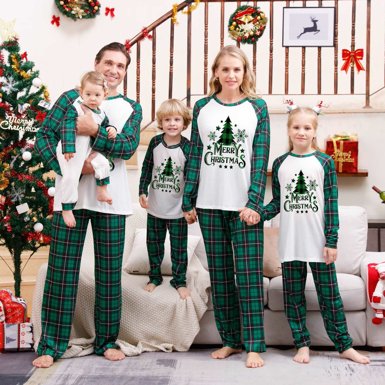 Snowflake Christmas Tree Family Matching Pajamas