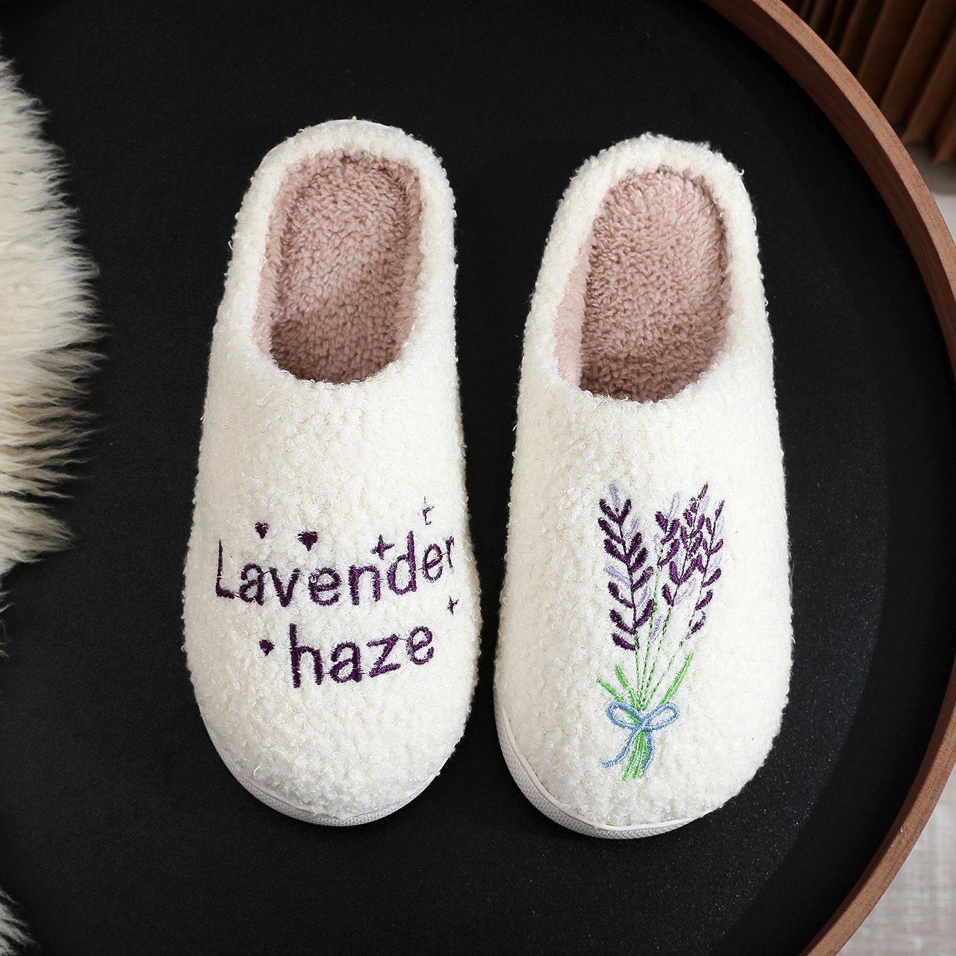 Men & Women Lavender Cotton Warm Fuzzy Slippers