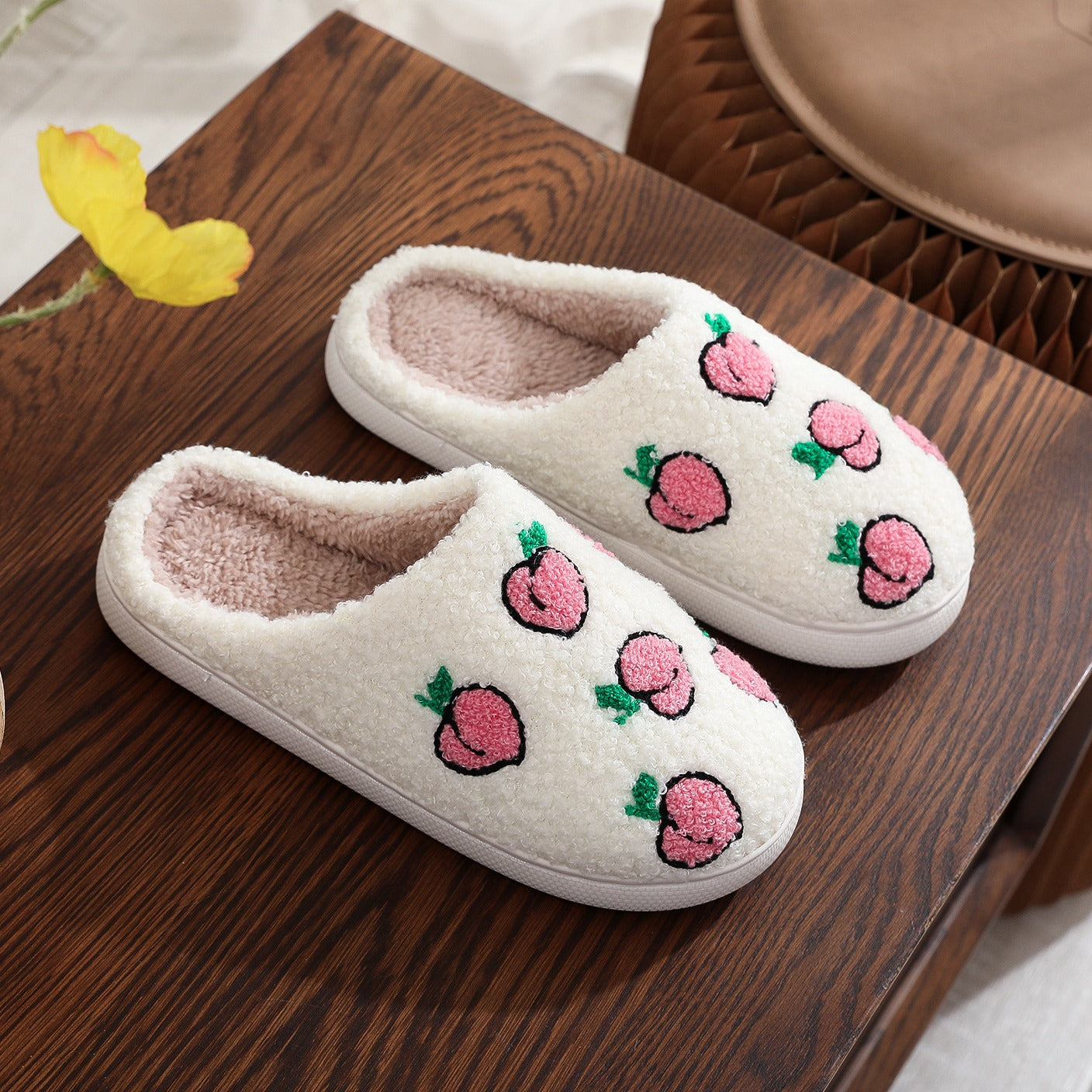 Men & Women Fruits Printed Plush Comfy Fuzzy Slippers