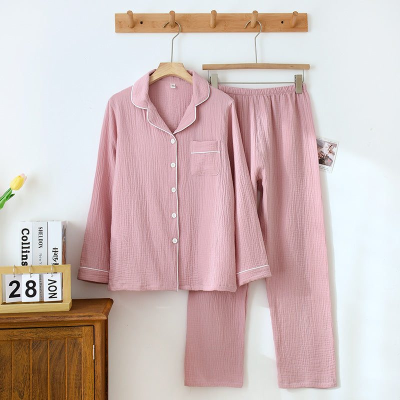 Solid Breathable Couple's Cotton Crepe Pajamas