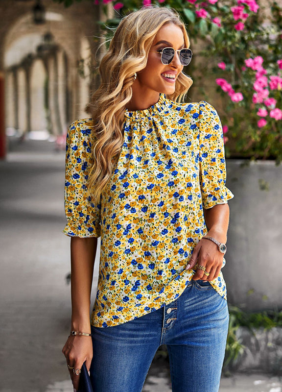 Ladies Flower Printed Fashion Casual Blouse