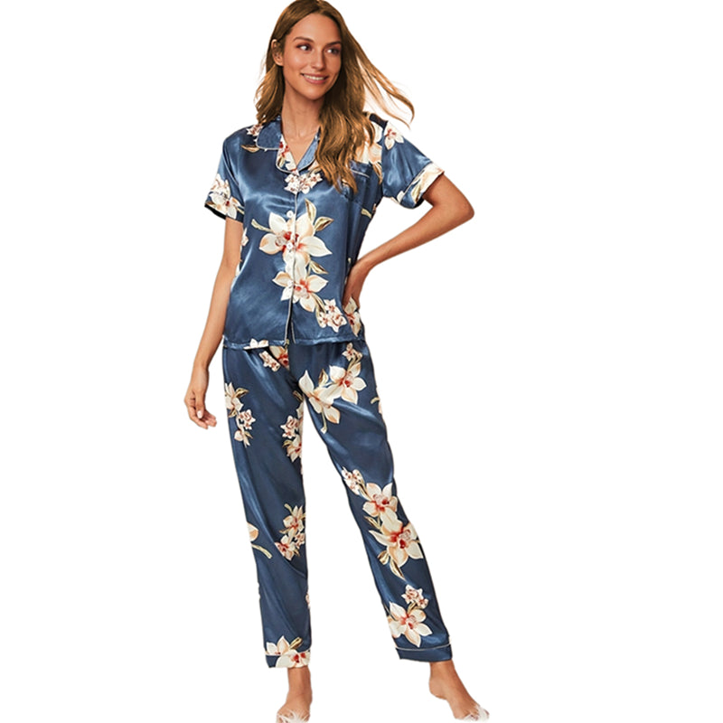 Women's Floral Short Sleeve Satin Sleepwear