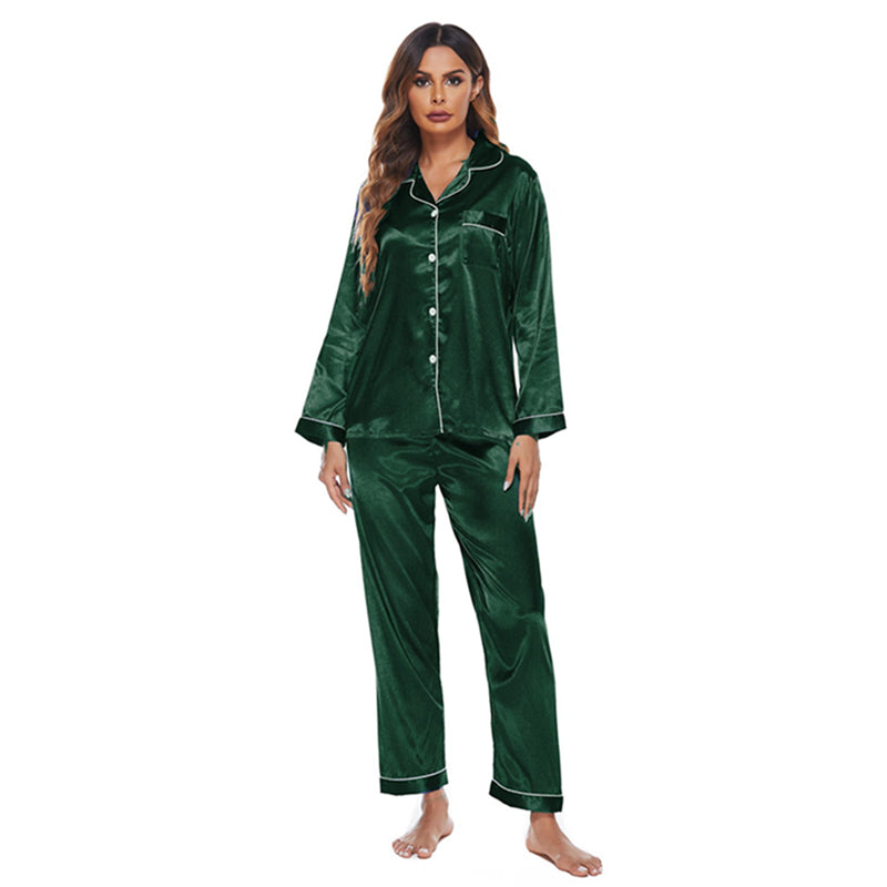 Women's Silk Long Sleeve Sleep Pajamas Set