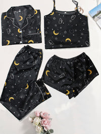 Women's 4 Piece Sleepwear Satin Silk Pajamas