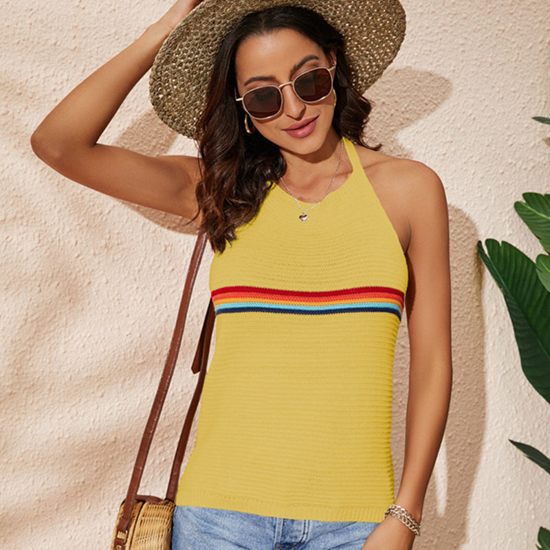 Women Rainbow Casual Knitted Sweater Tank Top