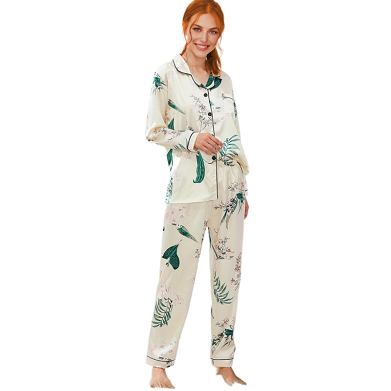 Women's Long Sleeve Satin Silk Pajamas