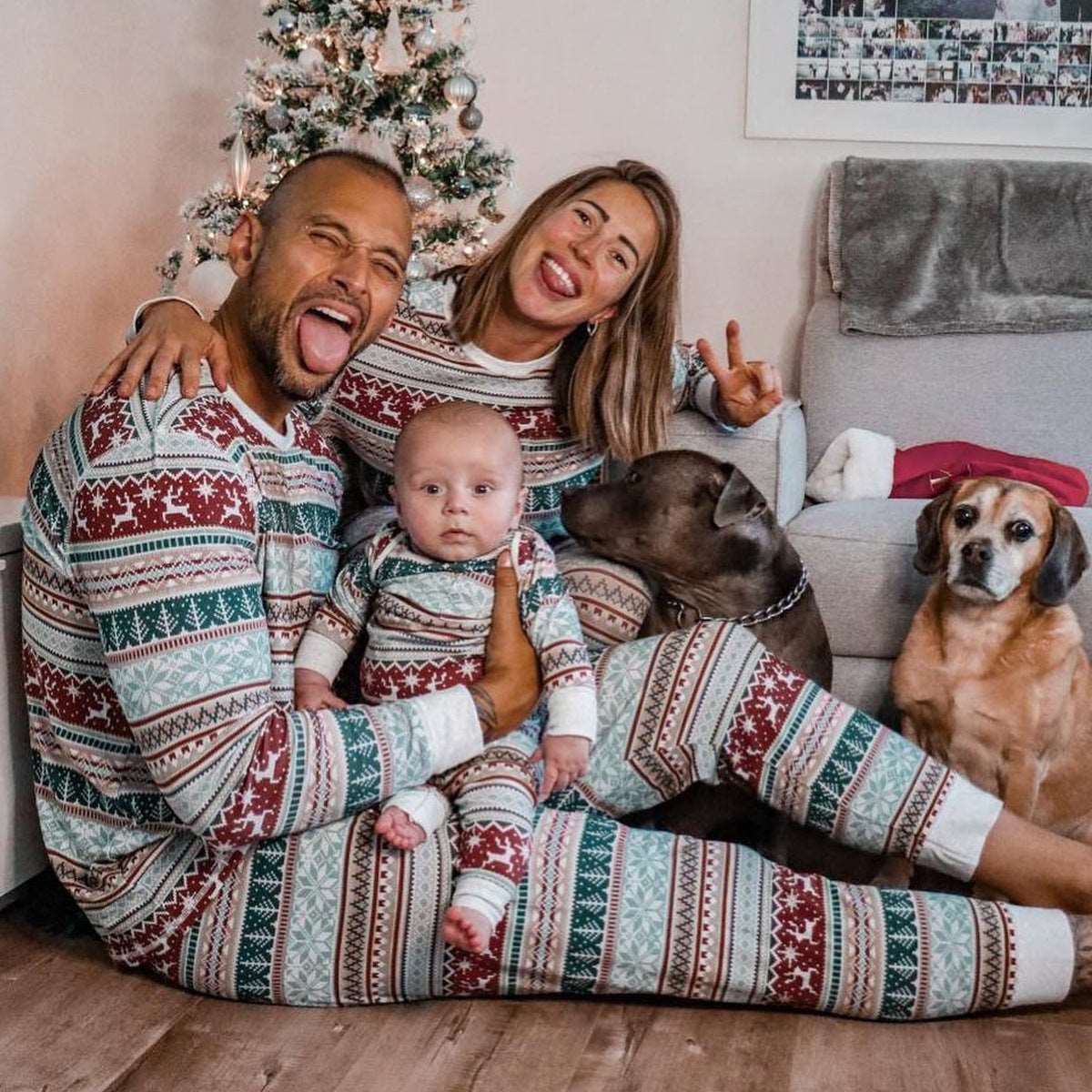 Round neck plaid christmas pajamas