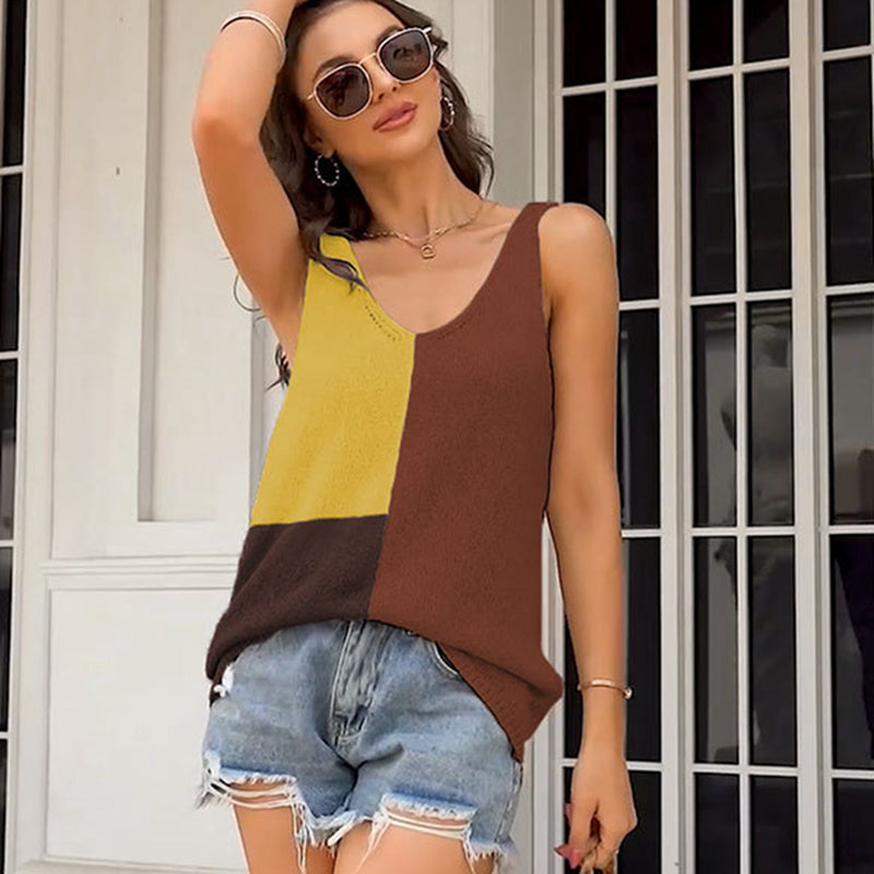 Women Casual Loose Block Knitted Sweater