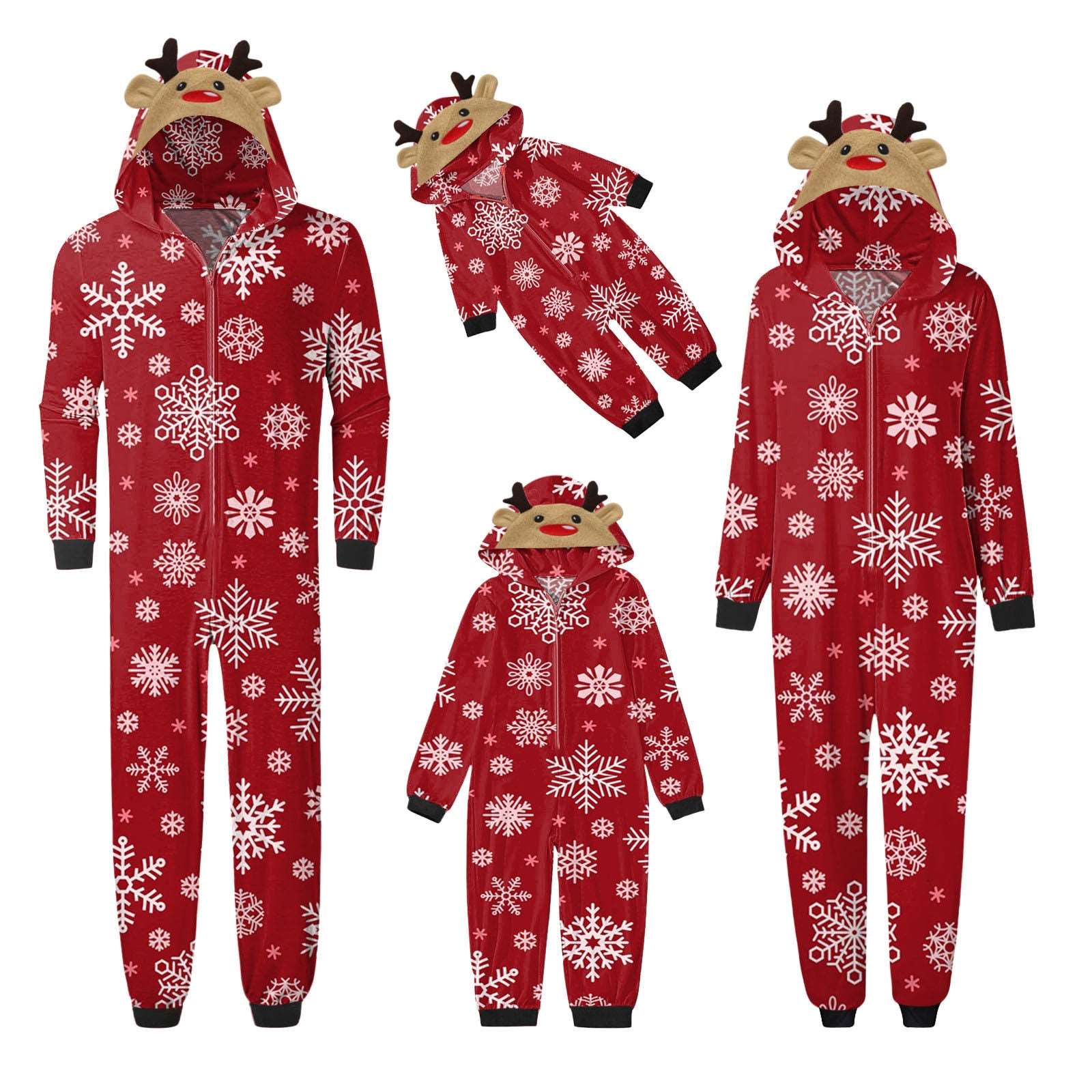 Snowflake Red Christmas Holiday Family Matching Jumpsuit With Hood