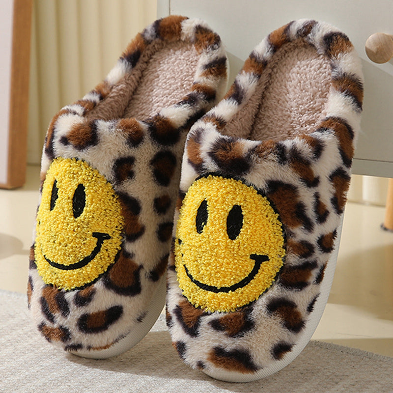 Retro Soft Plush Smiley Face Indoor Slippers