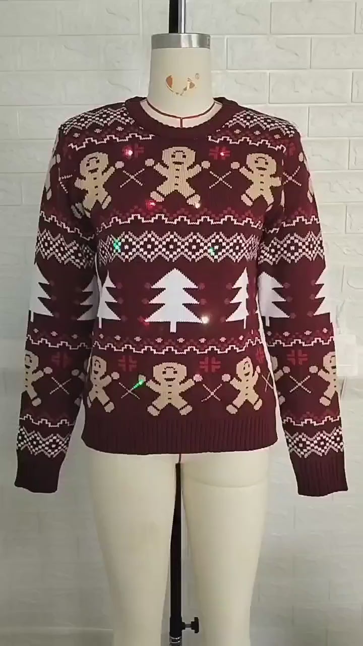 Women's Gingerbread With Christmas Tree Ugly Sweater