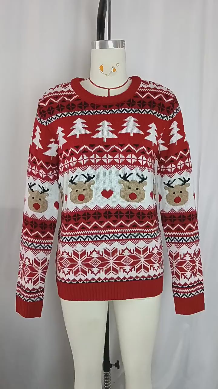 Red Heart Reindeer Christmas Women Ugly Sweater