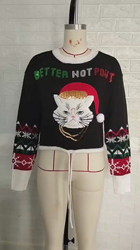 Funny Cat With Hat Ugly Christmas Sweater